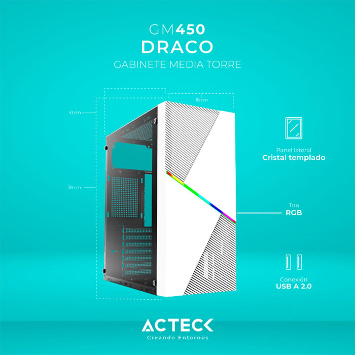 Gabinete Acteck Media Torre Dracogm450 Atx500W Cristal Blanco Ac-935722
