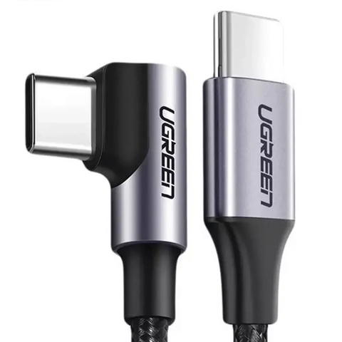 Cable USB-C a USB-C - 1 Metro (3.28 Pies) - Conector con Ángulo Recto de 90° - Carga Rápida de hasta 60W - 480 Mbps - PD3.0 - QC4.0/3.0/2.0 - FPC - AFC - Protección Integrada - Caja de Aluminio - Nylon Trenzado - Color Negro