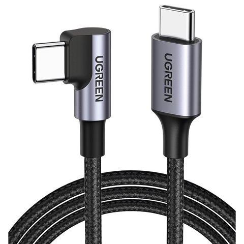 Cable USB-C a USB-C - 1 Metro (3.28 Pies) - Conector con Ángulo Recto de 90° - Carga Rápida de hasta 60W - 480 Mbps - PD3.0 - QC4.0/3.0/2.0 - FPC - AFC - Protección Integrada - Caja de Aluminio - Nylon Trenzado - Color Negro