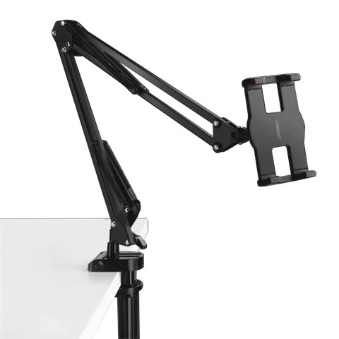 Soporte para Tableta con Brazo tipo Perezoso | Brazo Ajustable y Cabezal de 360° | 3 Perillas de Ajuste | Soporta dispositivos de 4'' a 12.9'' de hasta 1.5 KG | ABS + Metal de Alta Calidad.