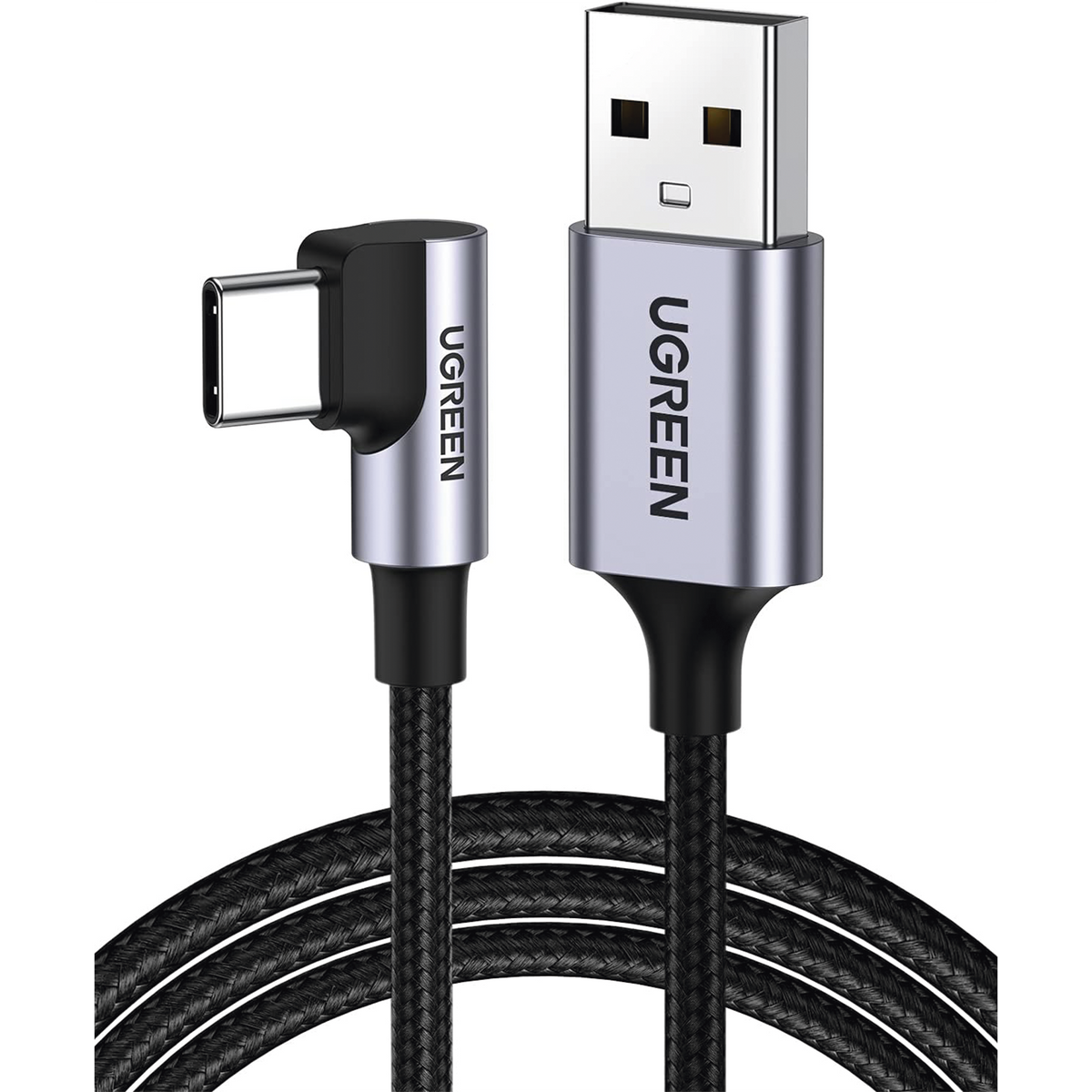 Cable USB-A a USB-C - 2 Metros (6.56 Pies) - Conector con Ángulo Recto de 90° - Carga Rápida de hasta 60W - 480 Mbps - PD3.0 - QC /3.0/2.0 - FPC - AFC - Protección Integrada - Caja de Aluminio - Nylon Trenzado - Color Negro