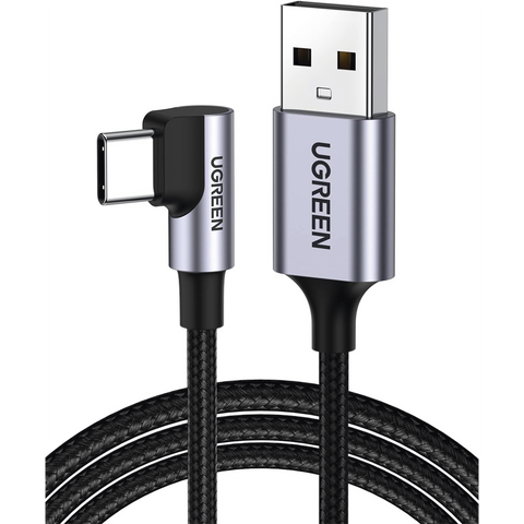 Cable USB-A a USB-C - 2 Metros (6.56 Pies) - Conector con Ángulo Recto de 90° - Carga Rápida de hasta 60W - 480 Mbps - PD3.0 - QC /3.0/2.0 - FPC - AFC - Protección Integrada - Caja de Aluminio - Nylon Trenzado - Color Negro
