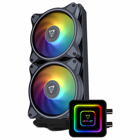Enfriamiento Líquido Ocelot Gaming OEL240-2N | Radiador 240mm ARGB | 70 CFM Alto Flujo Intel y AMD | Excelente Rendimiento Negro