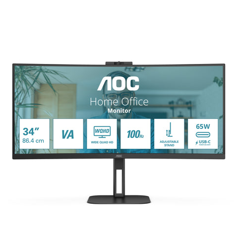 Monitor Curvo AOC 34" Ultra Wide – Resolución Quad HD 100Hz – Inmersión Total para Juegos y Trabajo – Asombroso