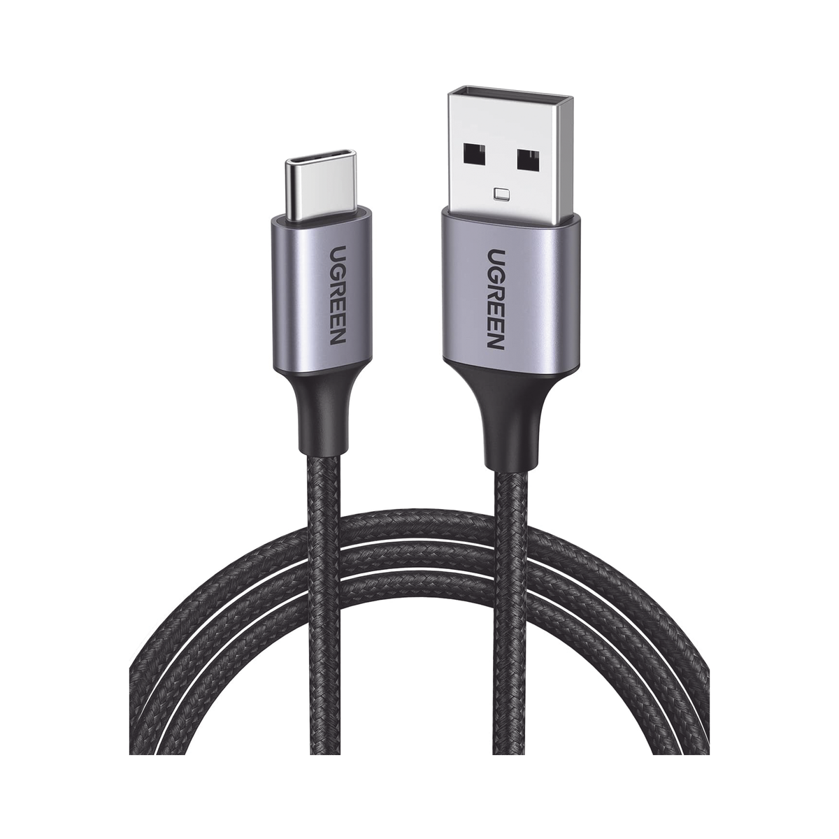 Cable USB-A a USB-C - 2 Metros (6.56 Pies) - Transferencia de Datos de 480 Mbps - Carga Rápida - QC 4.0/3.0/2.0 - FPC - AFC - Protección Integrada - Caja de Aluminio - Nylon Trenzado - Color Negro