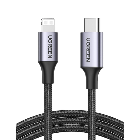 Cable USB-C a Lightning - 2 Metros (6.56 Pies) - Certificado MFi - Carga Rápida 60W - 480 Mbps - Conector C94 - Adecuado para iPhone, iPad y iPod - Protección Integrada - Caja de Aluminio - Nylon Trenzado - Color Negro