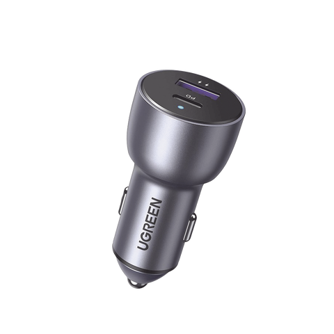 Cargador de Auto 52.5W - Puerto USB-A y USB-C - Carga Rápida - Compatible con Vehículos de 12 y 24 VCD - PD3.0 + QC3.0 - Chip Inteligente - Diseño Compacto Mayor Eficiencia Energética - Caja de Aluminio