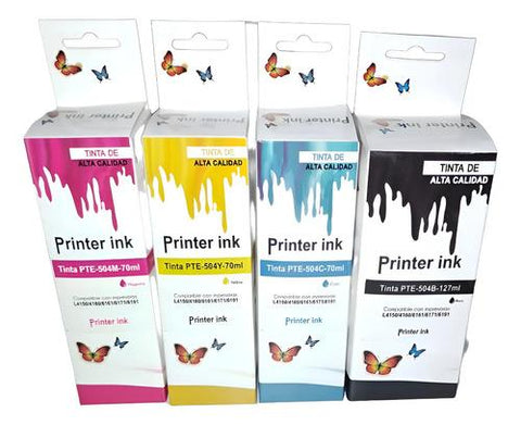 Kit 4 Tintas Compatibles Epson T504 L3150 L4150 L4160 + Rendimiento Extra Ahorra Hasta 70% + Calidad Premiun Nuevo