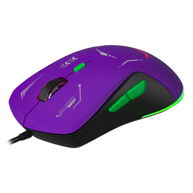 Mouse Gamer Rgb 7,200 Dpi 6 Botones Conexión Usb 1.5M Morado-Verde