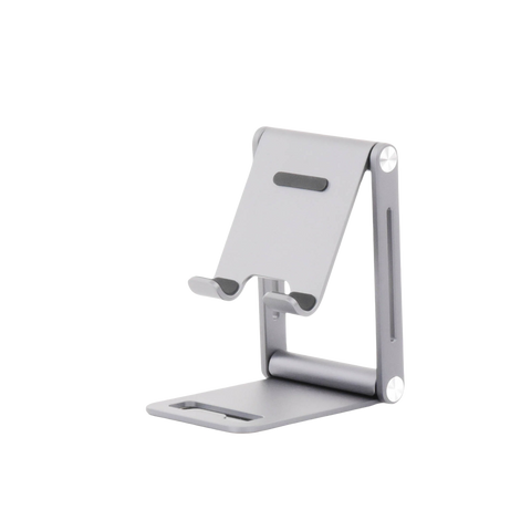 Soporte para Teléfono Celular de Aluminio - Angulo Ajustable - Amplia Compatibilidad con dispositivos de 4.7'' a 7.9'' - Antideslizante - Antiarañazos - Plegable - Color Gris.