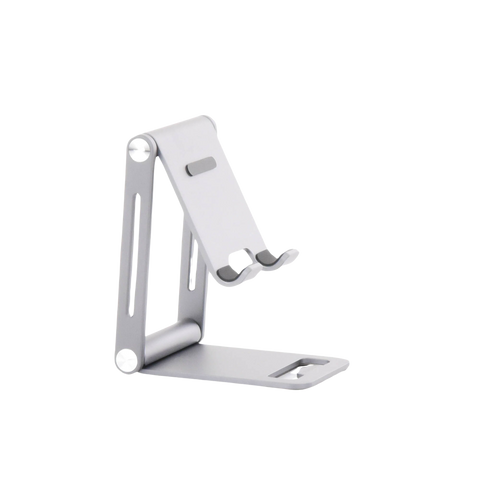 Soporte para Teléfono Celular de Aluminio - Angulo Ajustable - Amplia Compatibilidad con dispositivos de 4.7'' a 7.9'' - Antideslizante - Antiarañazos - Plegable - Color Gris.