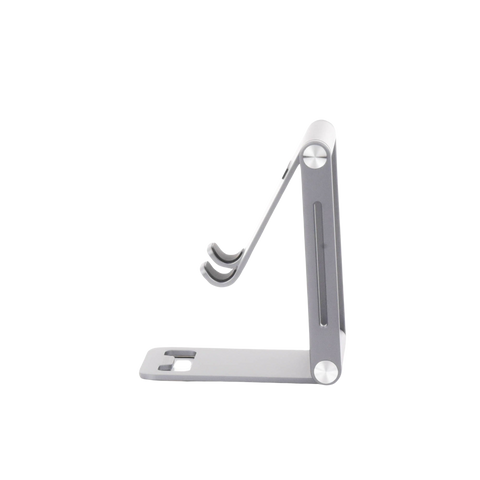 Soporte para Teléfono Celular de Aluminio - Angulo Ajustable - Amplia Compatibilidad con dispositivos de 4.7'' a 7.9'' - Antideslizante - Antiarañazos - Plegable - Color Gris.