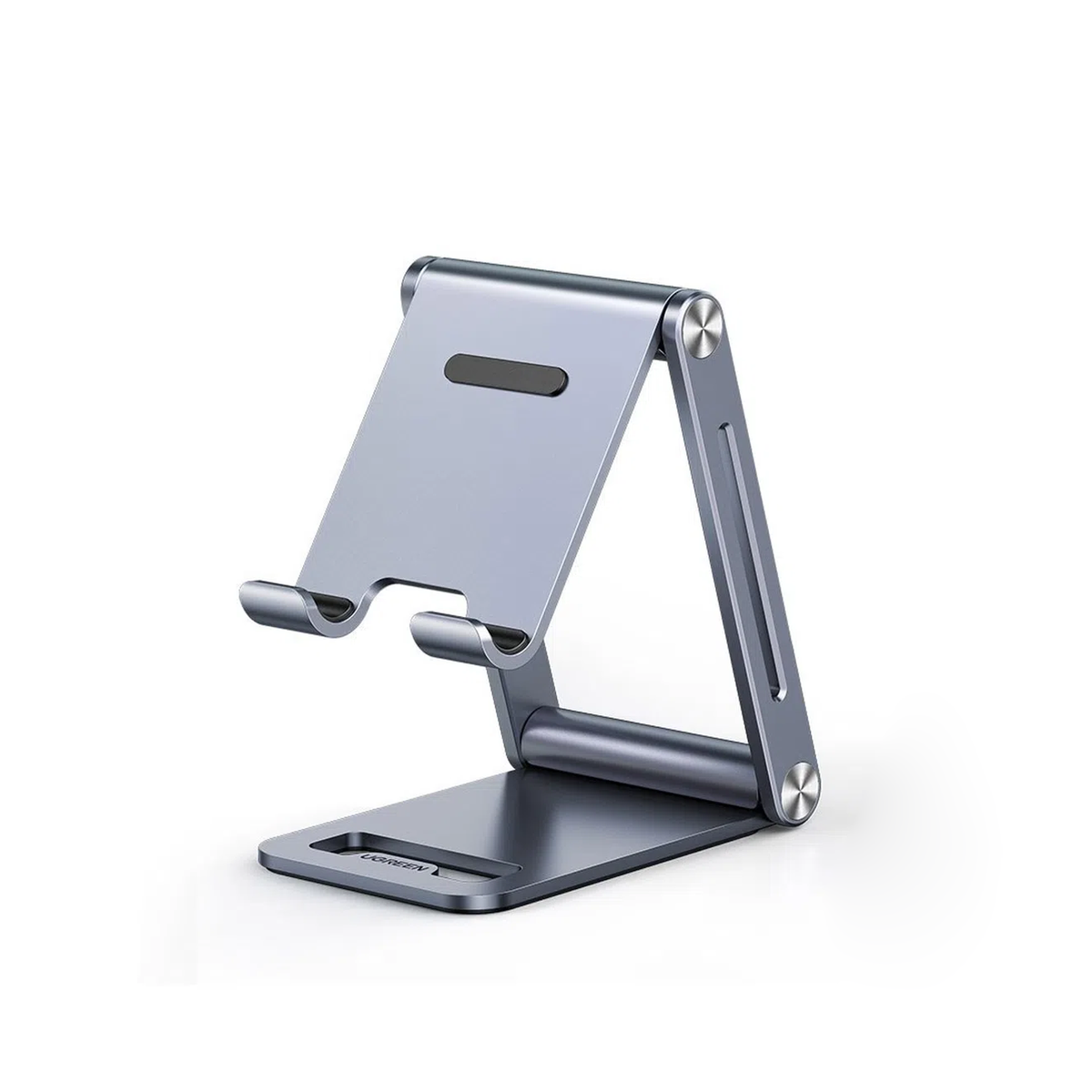 Soporte para Teléfono Celular de Aluminio - Angulo Ajustable - Amplia Compatibilidad con dispositivos de 4.7'' a 7.9'' - Antideslizante - Antiarañazos - Plegable - Color Gris.