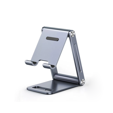 Soporte para Teléfono Celular de Aluminio - Angulo Ajustable - Amplia Compatibilidad con dispositivos de 4.7'' a 7.9'' - Antideslizante - Antiarañazos - Plegable - Color Gris.