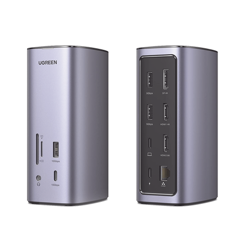 HUB USB-C (Docking Revodok Pro) 12 en 1 - 2 USB-A 3.0 - 1 USB-C PD Carga 100W - 1 USB-A 3.1 - 1 USB-C 3.1 - HDMI 4K - HDMI 8K Ultra HD - Display Port 4K - RJ45 (Gigabit) - Lector Tarjeta SD + Micro SD (TF) - Jack Audio 3.5mm.