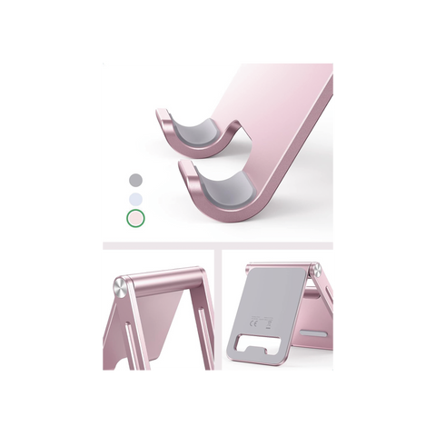 Soporte para Teléfono Celular de Aluminio | Angulo Ajustable | Amplia Compatibilidad con dispositivos de 4.7'' a 7.9'' | Antideslizante | Antiarañazos | Plegable | Color Rosa