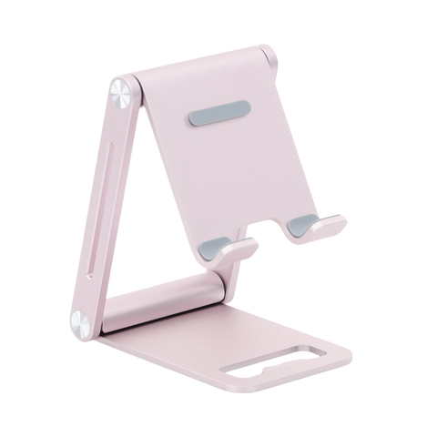 Soporte para Teléfono Celular de Aluminio | Angulo Ajustable | Amplia Compatibilidad con dispositivos de 4.7'' a 7.9'' | Antideslizante | Antiarañazos | Plegable | Color Rosa