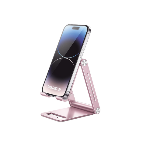 Soporte para Teléfono Celular de Aluminio | Angulo Ajustable | Amplia Compatibilidad con dispositivos de 4.7'' a 7.9'' | Antideslizante | Antiarañazos | Plegable | Color Rosa