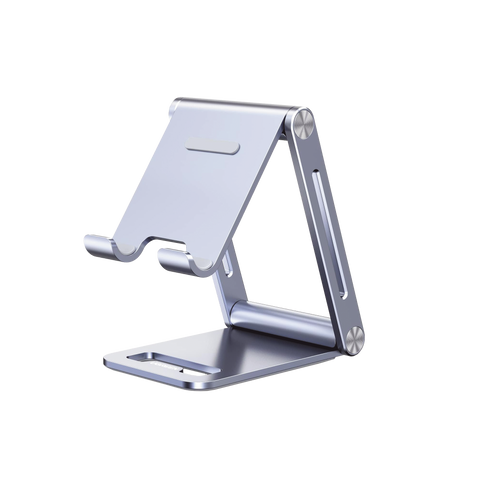 Soporte para Teléfono Celular de Aluminio | Angulo Ajustable | Amplia Compatibilidad con dispositivos de 4.7'' a 7.9'' | Antideslizante | Antiarañazos | Plegable | Color Azul