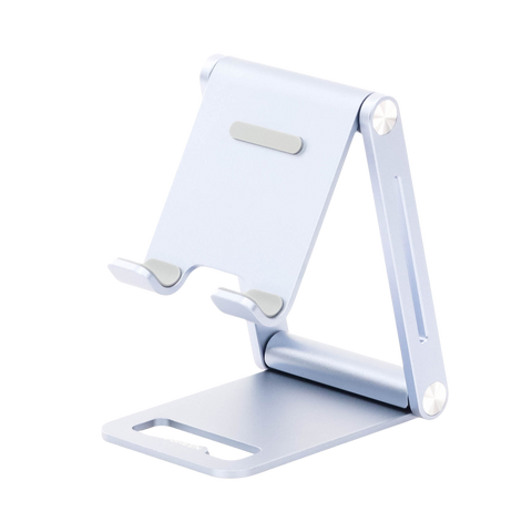 Soporte para Teléfono Celular de Aluminio | Angulo Ajustable | Amplia Compatibilidad con dispositivos de 4.7'' a 7.9'' | Antideslizante | Antiarañazos | Plegable | Color Azul