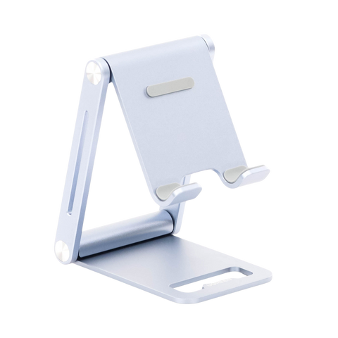 Soporte para Teléfono Celular de Aluminio | Angulo Ajustable | Amplia Compatibilidad con dispositivos de 4.7'' a 7.9'' | Antideslizante | Antiarañazos | Plegable | Color Azul