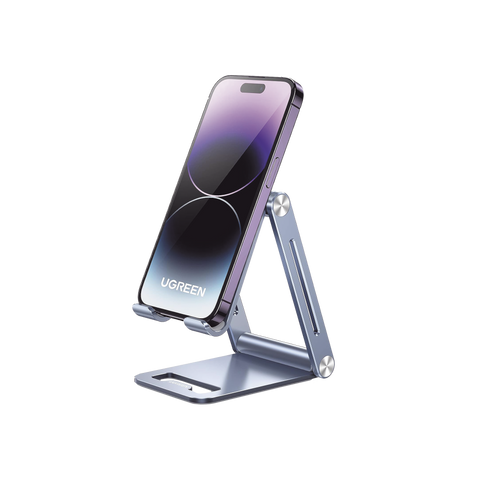 Soporte para Teléfono Celular de Aluminio | Angulo Ajustable | Amplia Compatibilidad con dispositivos de 4.7'' a 7.9'' | Antideslizante | Antiarañazos | Plegable | Color Azul