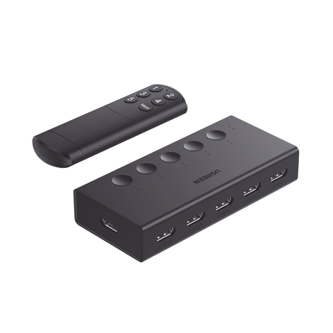 Conmutador HDMI 5X1 - 4K@60Hz - HDMI 2.0, 1.4 - HDCP 2.2, 1.4 - VRR - Dynamic HDR - 3D - CEC - EDID - IR 10 Metros (32.81 Pies) - 18Gbps - Cambio Manual y por Control Remoto - Incluye Cable de Alimentación USB
