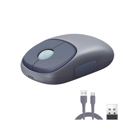 Mouse Inalámbrico FUN - Recargable- 2.4G & Bluetooth - 4 Niveles de DPI - Silencioso - Ergonómico - 5 Botones - Compatible con Windows, macOS 10.5, Android iOS Linux y Chrome OS - Color Azul.