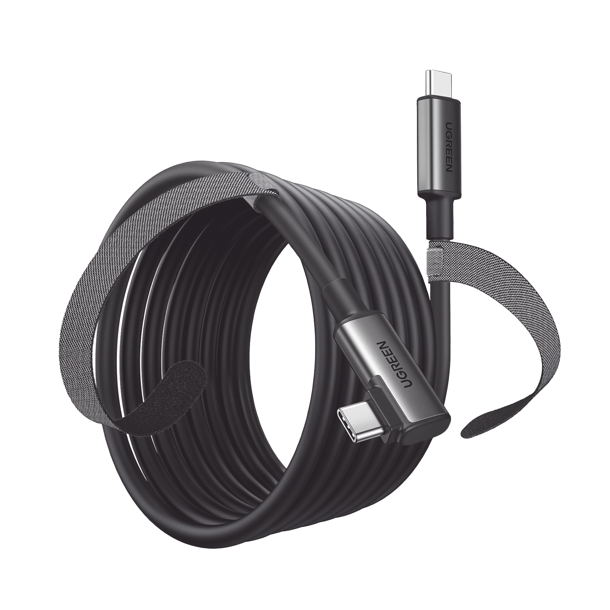 Cable USB-C a USB-C (Cable Link) - 5 metros (16 pies) - Transferencia de Alta Velocidad - Carga Rápida - Un Extremo Angulado - Caja de Aluminio - Nylon Trenzado.