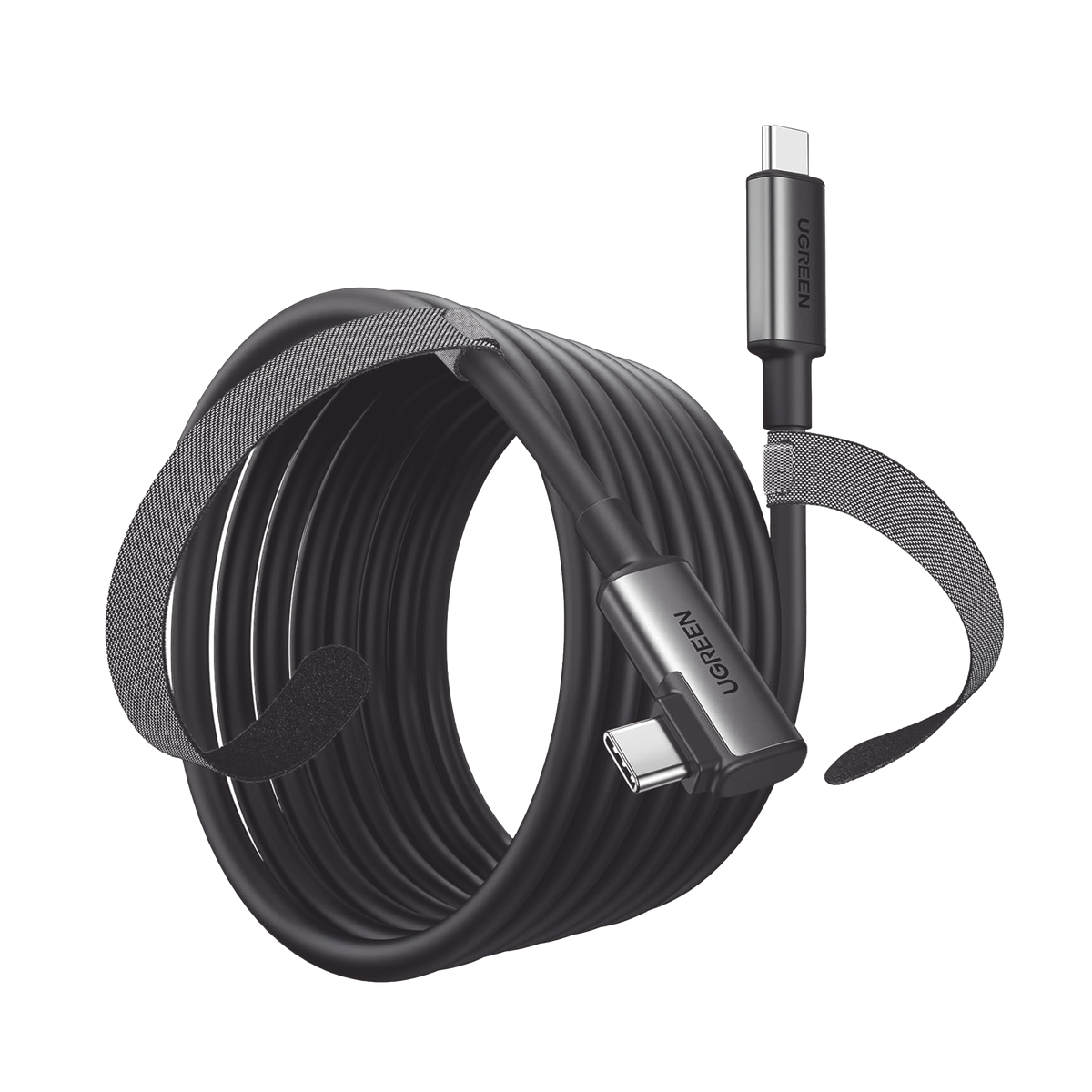 Cable USB-C a USB-C (Cable Link) - 5 metros (16 pies) - Transferencia de Alta Velocidad - Carga Rápida - Un Extremo Angulado - Caja de Aluminio - Nylon Trenzado.