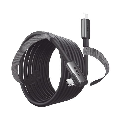 Cable USB-C a USB-C (Cable Link) - 5 metros (16 pies) - Transferencia de Alta Velocidad - Carga Rápida - Un Extremo Angulado - Caja de Aluminio - Nylon Trenzado.