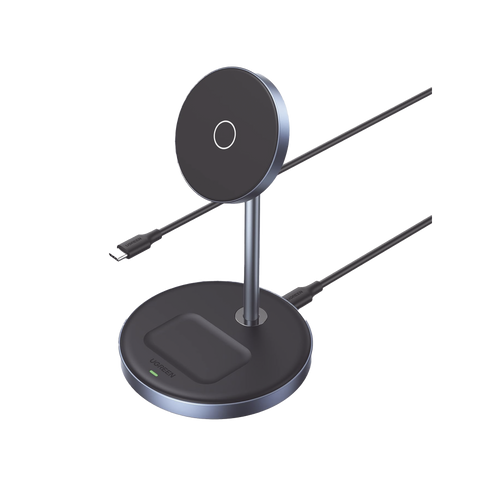 Soporte de Carga Inalámbrica - 3 en 1 - Compatible con MagSafe - Perfecto para iPhone y AirPods - Carga Rápida Adaptativa /Simultanea - Múltiples Protecciones - Luz Indicadora LED - Aleación de Aluminio - Incluye Cable