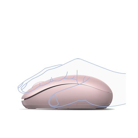 Mouse Inalámbrico 2.4G 800/1200/1600/2400 DPI - Función de 3 botones - Alcance 10m - Silencioso - Ergonómico - Anti-caída y Anti-interferencias - Batería Alcalina AA incluida - Color Dusty Pink.