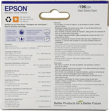 Cartucho Epson T196 Cyan Para Xp-401 411 7Ml T196220-Al