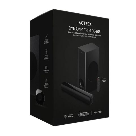 Barra de Sonido Acteck Dynamic Trim BS465 60W con Subwoofer, Bluetooth y Conexión HDMI - Envolvente y Elegante