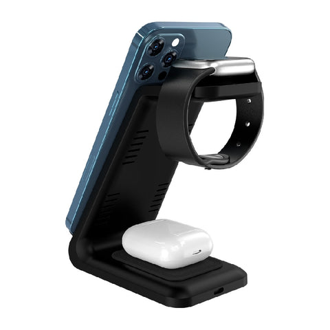 Cargador Inalámbrico 3 en 1 Acteck Energon S-Mate CI720 de 15W para Carga Simultánea de Dispositivos - Moderno e Impecable