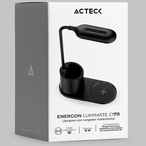 Cargador Inalámbrico Acteck Energon Lumimate CI711 15W con Lámpara Integrada para iPhone y Samsung - Elegante y Funcional