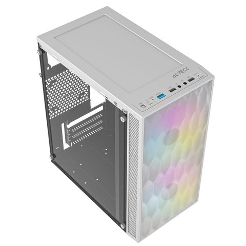 Gabinete Acteck Fuji Gc470 Mini Tower Micro Atx Mini Itx Fuente 500W 2 Ventiladores Blanco