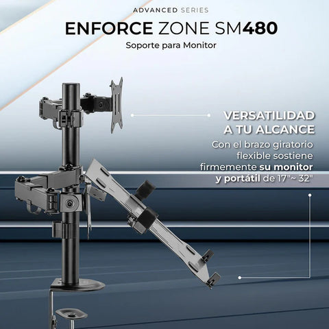 Soporte Dual Acteck Enforce Zone SM480 para Monitor y Laptop Articulado de Escritorio - Ergonómico y Profesional