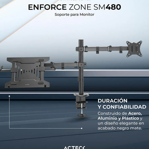 Soporte Dual Acteck Enforce Zone SM480 para Monitor y Laptop Articulado de Escritorio - Ergonómico y Profesional