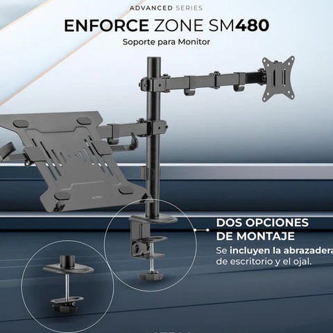 Soporte Dual Acteck Enforce Zone SM480 para Monitor y Laptop Articulado de Escritorio - Ergonómico y Profesional