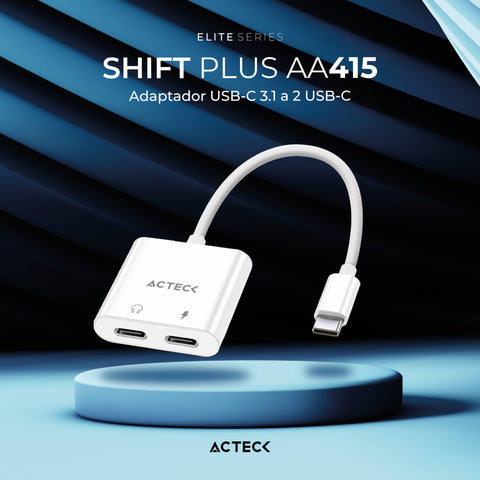 Adaptador USB-C Dual Acteck Shift Plus AA415 para Audio y Carga Rápida en Android e iOS - Práctico y Ultra-Compacto