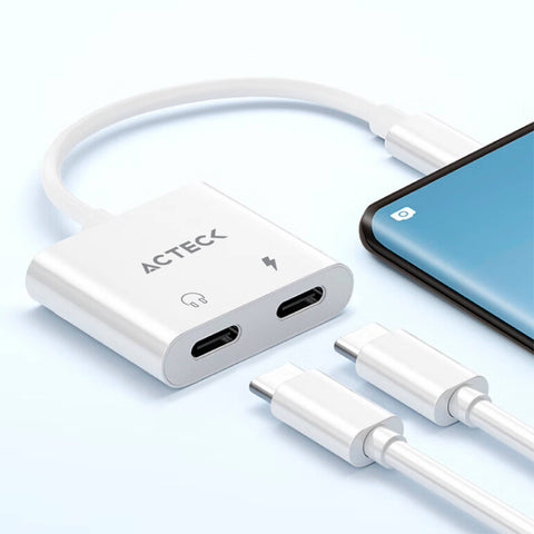 Adaptador USB-C Dual Acteck Shift Plus AA415 para Audio y Carga Rápida en Android e iOS - Práctico y Ultra-Compacto