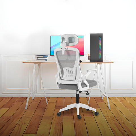 Silla Oficina Acteck Flux Ec313Hr 100 Kg Marco Blanco - Malla Gris