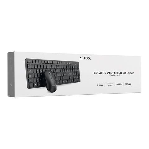 Kit Inalámbrico Acteck Creator Vantage Aero MK555 Ergonómico con Mouse 1600 DPI Ajustable - Confortable e Impecable