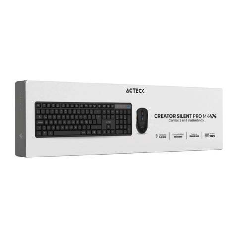 Kit Inalámbrico Acteck Creator Silent Pro MK474 Silencioso con Mouse de 5000 DPI para Multidispositivos - Ultra-Preciso y Discreto