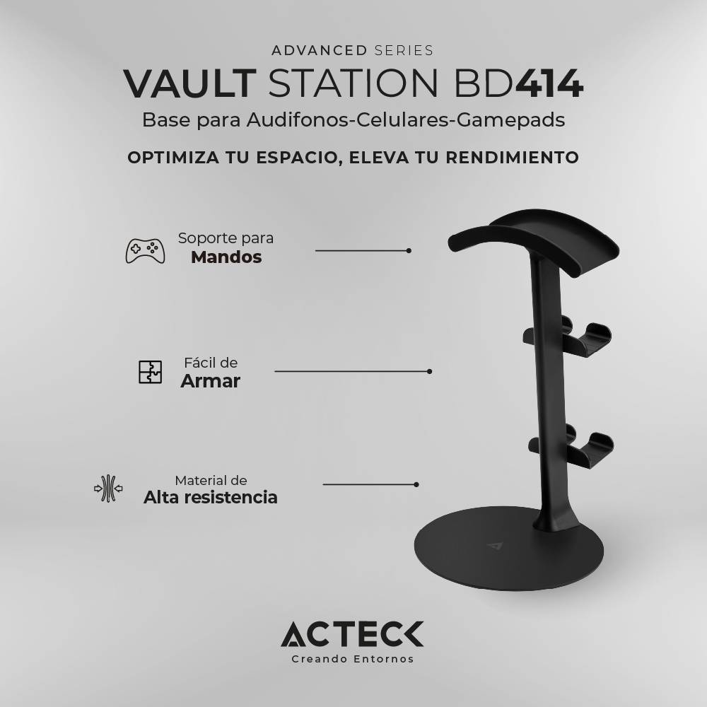 Base Soporte universal para Gadgets 3 en 1 ACTECK VAULT STATION BD414 Ajuste 4 Puntos