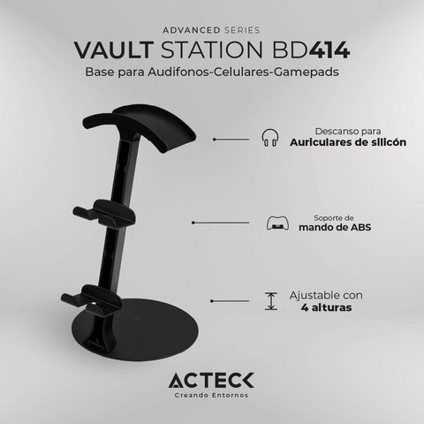 Base Soporte universal para Gadgets 3 en 1 ACTECK VAULT STATION BD414 Ajuste 4 Puntos