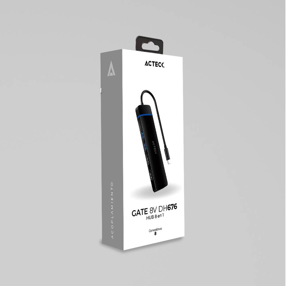 Hub USB 3.0 GATE 8V Acteck Elite DH676 - 8 Puertos Multiconexión - Máxima Productividad y Transmisión Rápida