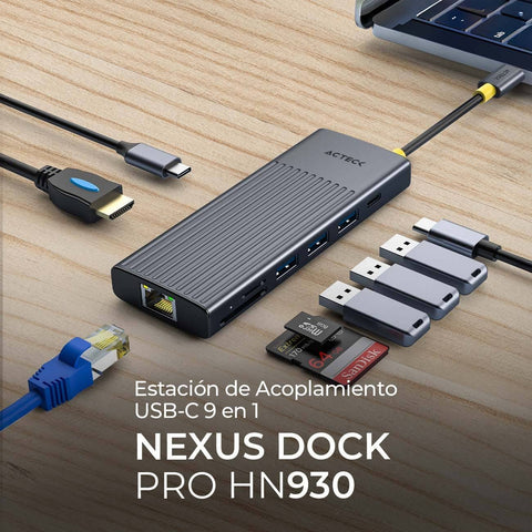 Hub USB 9 en 1 Acteck Nexus Dock Pro HN930 - Multipuerto de Alta Velocidad - Conecta Todos tus Dispositivos en Un Solo Lugar